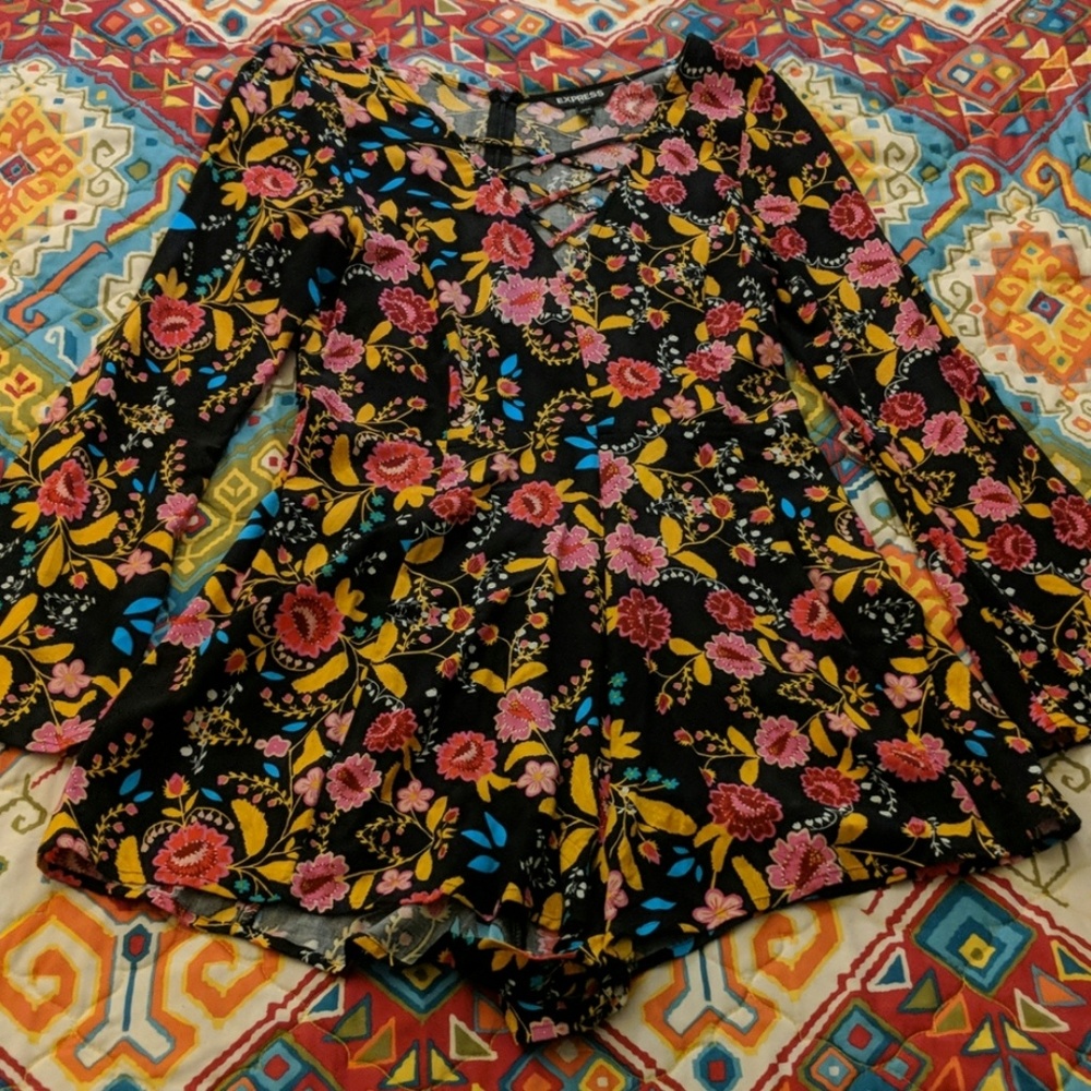 Express Long Sleeve Floral Romper